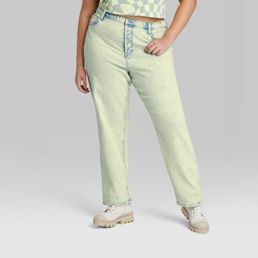 Women's Super-High Rise Acid Over-Dye Straight Jeans - Wild Fable Lime Green